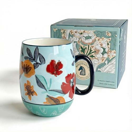 Moqidadii Large 24oz Ceramic Coffee Mug with Handle for Coffee or Tea, Hand-Painted Floral Pottery Mug for Women, Durable Microwave & Dishwasher Safe, Christmas Gift for Family, Holiday & Fall Decor - Image 1