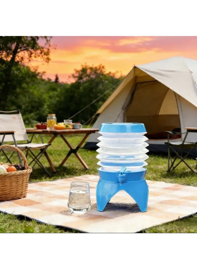 LDQ Outdoor Foldable 9.5L Water Bucket with Retractable Faucet – Portable Camping & Car Travel Water Container, Easy to Carry Beverage & Juice Dispenser - Image 1