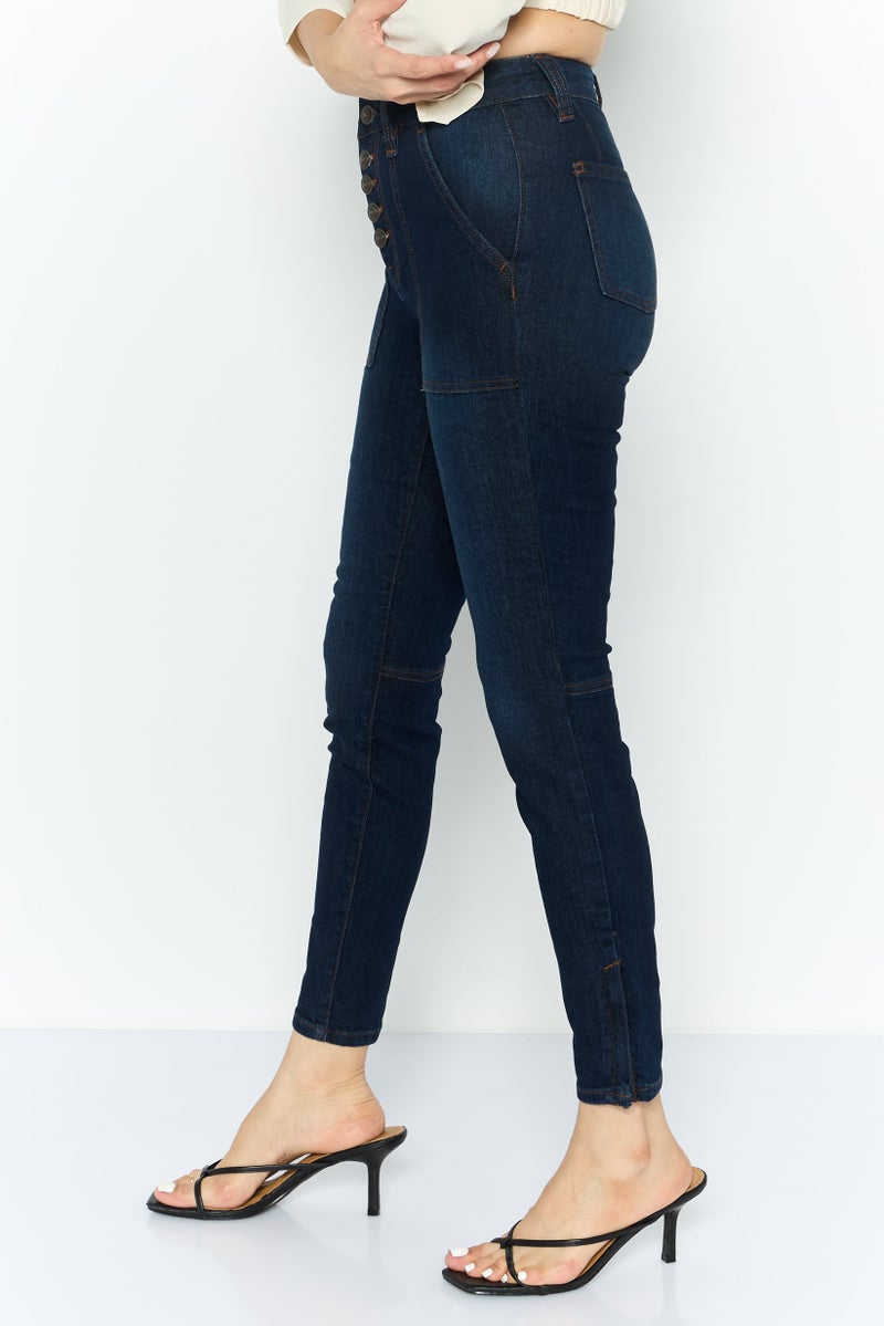 joie Women Skinny Fit Washed Stretchable Straight Leg Denim, Navy Blue - Image 2