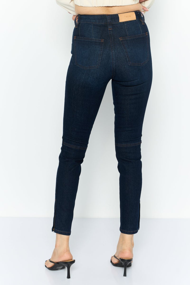 joie Women Skinny Fit Washed Stretchable Straight Leg Denim, Navy Blue - Image 4