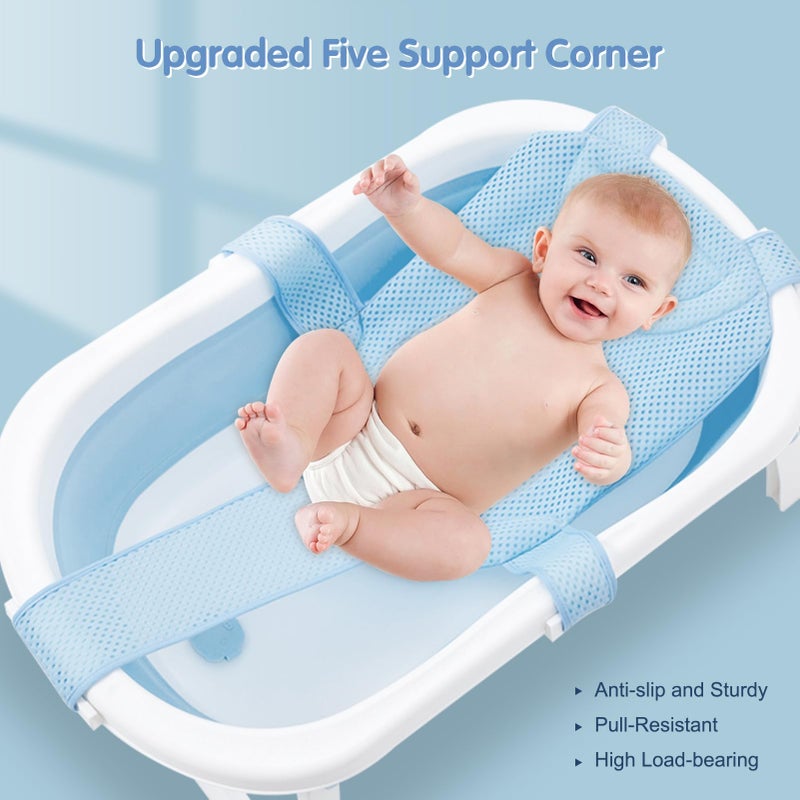 Colorlife Baby Bath Seat Support Net Infant Bathing Seat Support Mat, Adjustable Comfortable Non-Slip Five-Pointed Baby Shower Net Bathtub Sit Up Mesh for Newborn 0-6 Months-Blue(No Bathtub) - Image 2