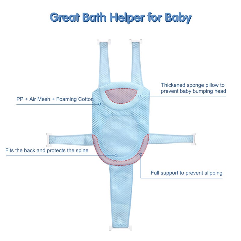 Colorlife Baby Bath Seat Support Net Infant Bathing Seat Support Mat, Adjustable Comfortable Non-Slip Five-Pointed Baby Shower Net Bathtub Sit Up Mesh for Newborn 0-6 Months-Blue(No Bathtub) - Image 4