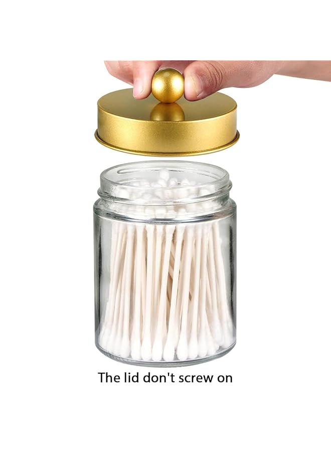 إيروريكس منظم تخزين الحمامات من أوعية الصيدلة، منظم تخزين سطح الطاولة، وعاء بلاستيكي، حامل موزع أعواد قطنية لطيف، زجاج مع غطاء لمسحات القطن، أملاح الاستحمام، رباط الشعر، عبوة من قطعتين باللون الذهبي - Image 3