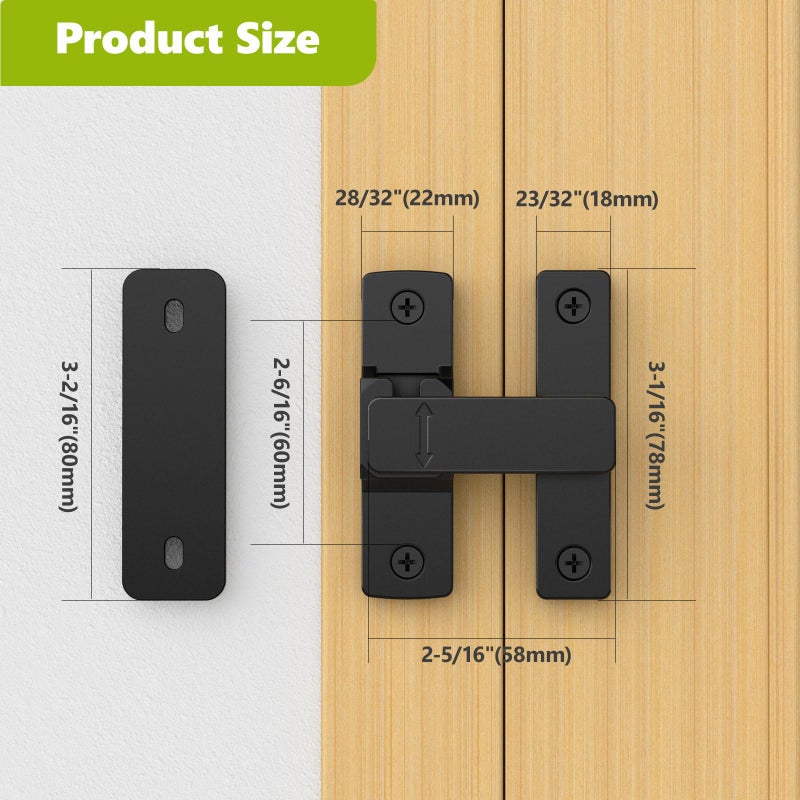 YogePote Barn Door Lock, 90/180 Degree Zinc Hardware Sliding Door Lock, Heavy Duty Flip Safety Door Latch For Screen, Cabinets, Bathrooms, Gardens, Barns, Pet Doors, Window Cabinets (Silver-1Pack) - Image 5
