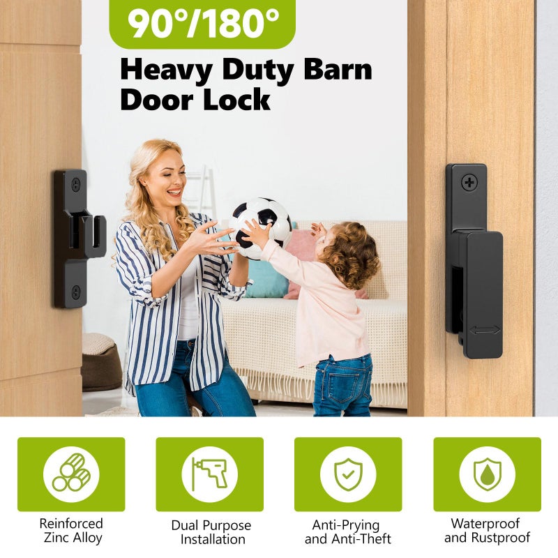 YogePote Barn Door Lock, 90/180 Degree Zinc Hardware Sliding Door Lock, Heavy Duty Flip Safety Door Latch For Screen, Cabinets, Bathrooms, Gardens, Barns, Pet Doors, Window Cabinets (Silver-1Pack) - Image 2