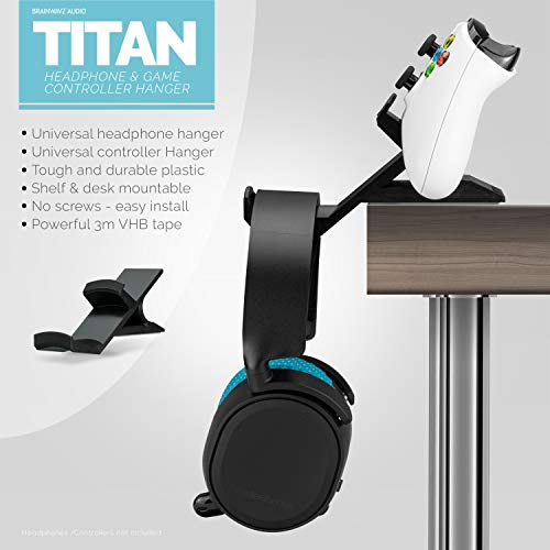 BRAINWAVZ The Titan - Desktop Gamepad Controller & Headphone Hanger Holder - Designed for Xbox ONE, PS4, PS3, Dualshock, Switch, PC, Steelseries, Steam & More, Reduce Clutter, Black - Image 2