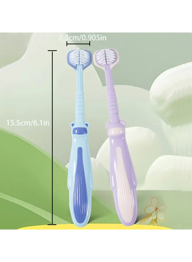 Ucanbe 2pcs 3-Sided Kids Toothbrush with Soft Bristles, Children Training Toothbrushes for Age 3+, Cute Cartoon Bear Toothbrush - Gentle on Sensitive Gums, Deep Clean for Effective Oral Care  - Image 2