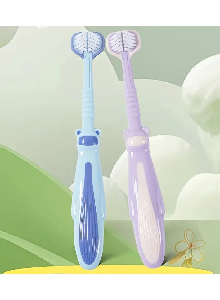 Ucanbe 2pcs 3-Sided Kids Toothbrush with Soft Bristles, Children Training Toothbrushes for Age 3+, Cute Cartoon Bear Toothbrush - Gentle on Sensitive Gums, Deep Clean for Effective Oral Care  - Image 3