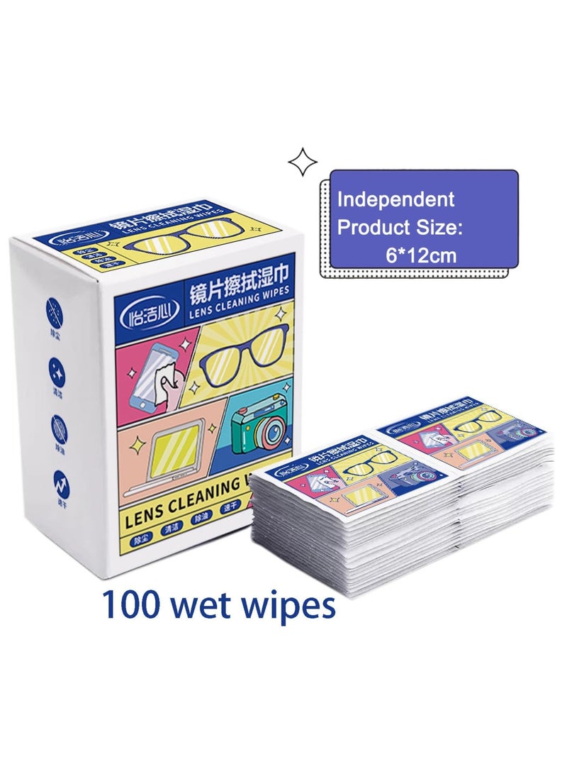 HW 100-Piece Eyeglass Lens Cleaning Wipes, Pre-moistened Individually Wrapped Sracth-Free, Streak-Free Eye Glasses Cleaner Wipes for Sunglass, Camera Lens, Goggles - Image 2