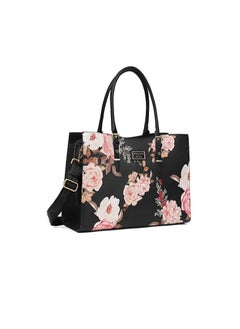 MOSISO Laptop Tote Bag Peony Waterproof PU Leather Travel Work Briefcase with Adjustable PU Handle