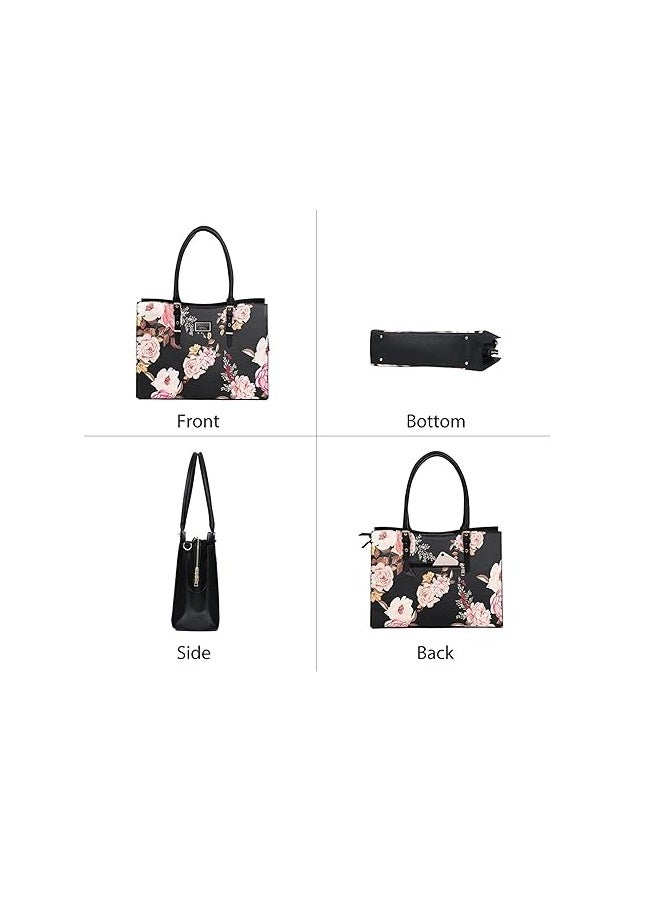 Mosiso - MOSISO Laptop Tote Bag Peony Waterproof PU Leather Travel Work Briefcase with Adjustable PU Handle - Image 1