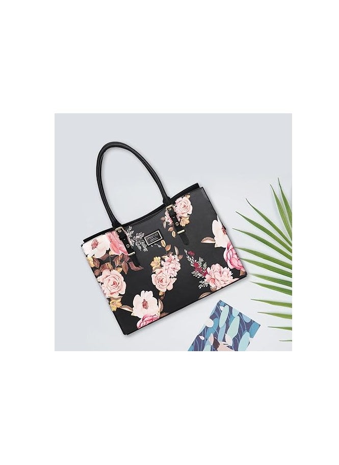 Mosiso - MOSISO Laptop Tote Bag Peony Waterproof PU Leather Travel Work Briefcase with Adjustable PU Handle - Image 1