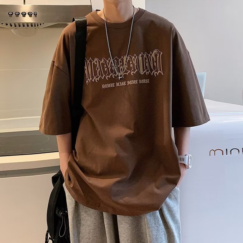 brown Men's T-shirt Summer Pure Cotton Short-sleeved Loose Hong Kong Style Half-sleeved Fashion Brand American Style Vintage T-shirt Top - Image 2