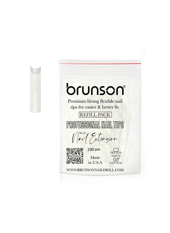 brunson False Nail Tips False Classic French White Professional Refill Pack 100 Pieces - Size 9, CLFCW9 - Image 1