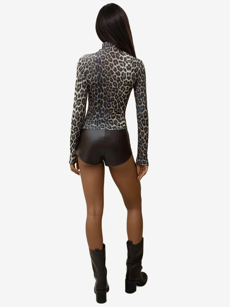 HICCUP Leopard Print Half Turtleneck Blouse