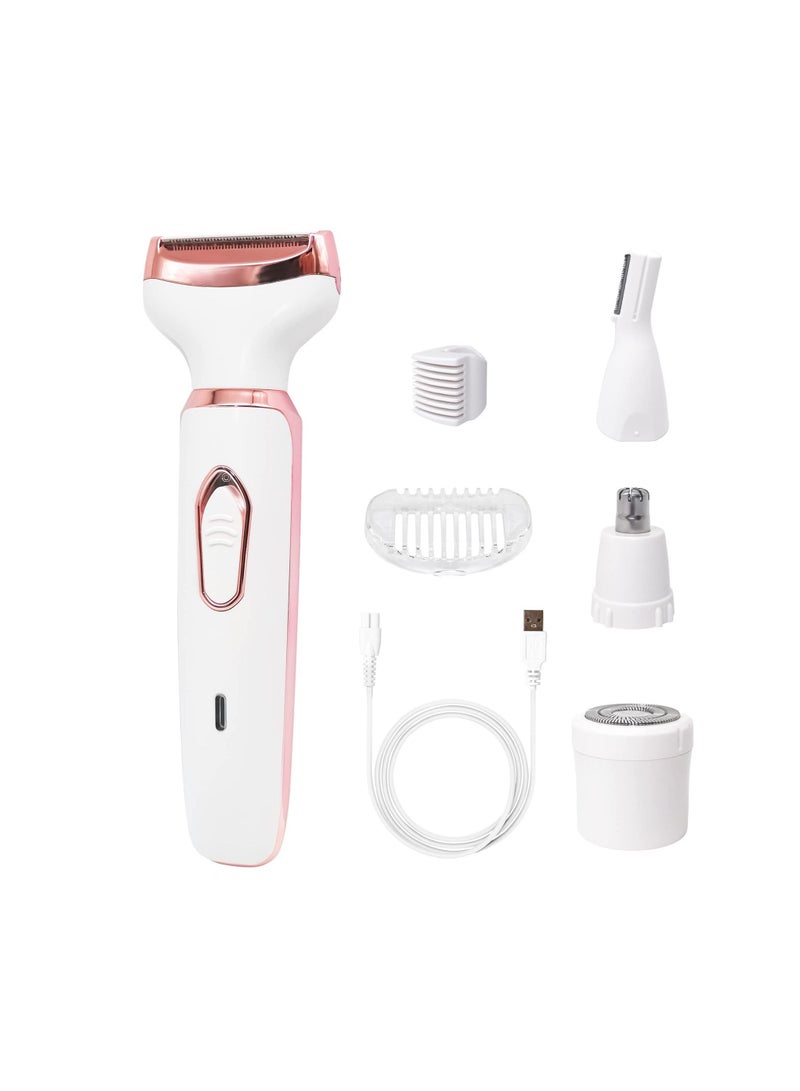 SYOSI 4 in 1 Electric Razor for Women, MAKINGTEC Lady Electric Shaver Hair Remover for Face Legs Nose Underarm, Portable Bikini Trimmer Wet & Dry Cordless Hair Removal with Detachable Head, White - Image 1
