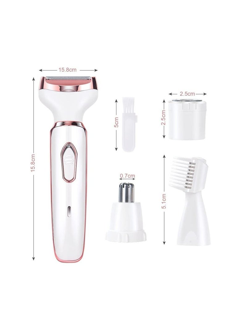 SYOSI 4 in 1 Electric Razor for Women, MAKINGTEC Lady Electric Shaver Hair Remover for Face Legs Nose Underarm, Portable Bikini Trimmer Wet & Dry Cordless Hair Removal with Detachable Head, White - Image 3