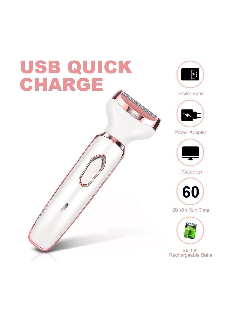 SYOSI 4 in 1 Electric Razor for Women, MAKINGTEC Lady Electric Shaver Hair Remover for Face Legs Nose Underarm, Portable Bikini Trimmer Wet & Dry Cordless Hair Removal with Detachable Head, White - Image 2
