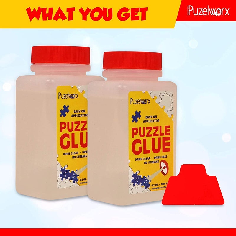 Playkidz PuzzleWorx Jigsaw Puzzle Glue, Easy-On Applicator Pack of 2, Non Toxic Clear Glue for 1000/1500/2000 Piece Puzzles 4.2 oz Each Bottle (Total 8.4) - Image 4