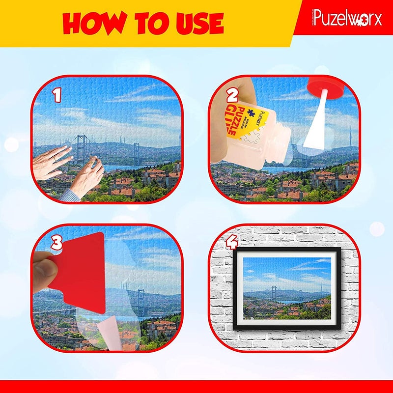 Playkidz PuzzleWorx Jigsaw Puzzle Glue, Easy-On Applicator Pack of 2, Non Toxic Clear Glue for 1000/1500/2000 Piece Puzzles 4.2 oz Each Bottle (Total 8.4) - Image 5