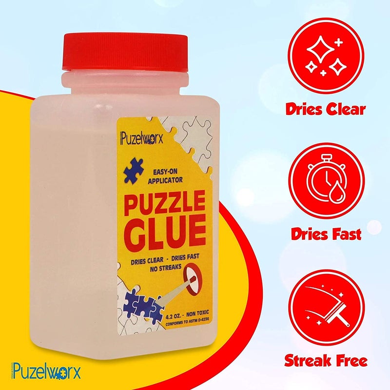 Playkidz PuzzleWorx Jigsaw Puzzle Glue, Easy-On Applicator Pack of 2, Non Toxic Clear Glue for 1000/1500/2000 Piece Puzzles 4.2 oz Each Bottle (Total 8.4) - Image 2