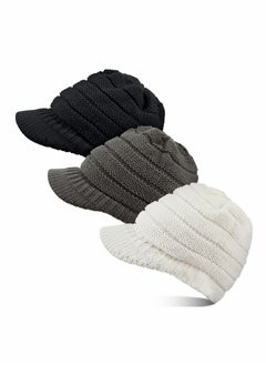 SYOSI Men/Women warm soft knitted ponytail brimless beanie, 3 pcs for winter outdoor snow  - Image 1