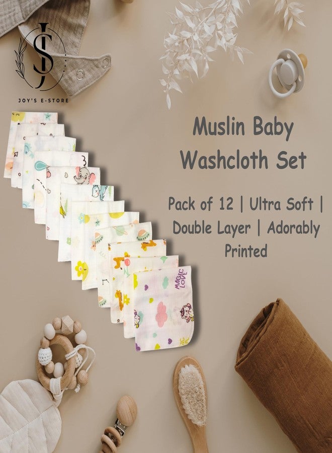 JOY'S E-STORE Muslin Cotton Baby Washcloths for Newborns � Ultra Soft, Absorbent, Reusable Face Towels | 25x25 cm | Pack of 12 | Soft Hankies for Babies - WCM12 Combo P2 - Image 2