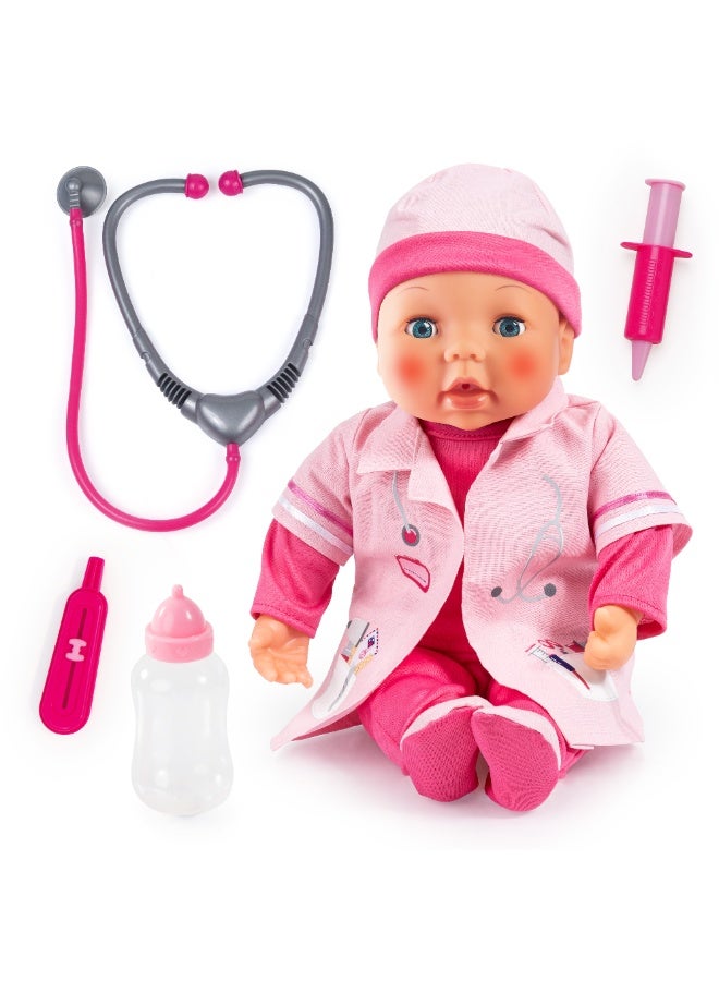 Bayer Design Doctor Set 93878AA Doctor Doll Interactive Baby Sound Red Cheeks Lots of Accessories Pink - Image 1