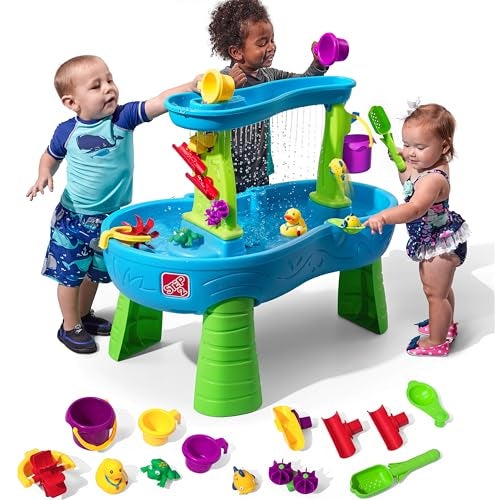 Step2 Rain Showers Splash Pond Water Table, Kids Water and Sand Activity Sensory Playset, Summer Outdoor Toys, 13 Piece Water Toy Accessories, For Toddlers 1.5+ Years Old, Blue & Green - Image 1