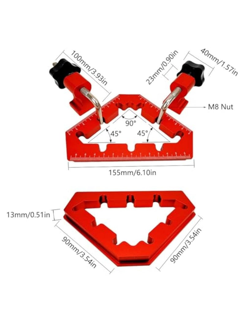 SOLARAE 2PCS Clamping Squares For Woodworking, Square Ruler Auxiliary Fixture, Splicing Board Positioning Panel Fixed Clip,  45/90 Degree Clamp Triangle Right Angle Clamp 6.1x3.54x3.54” Aluminum Alloy Red - Image 2
