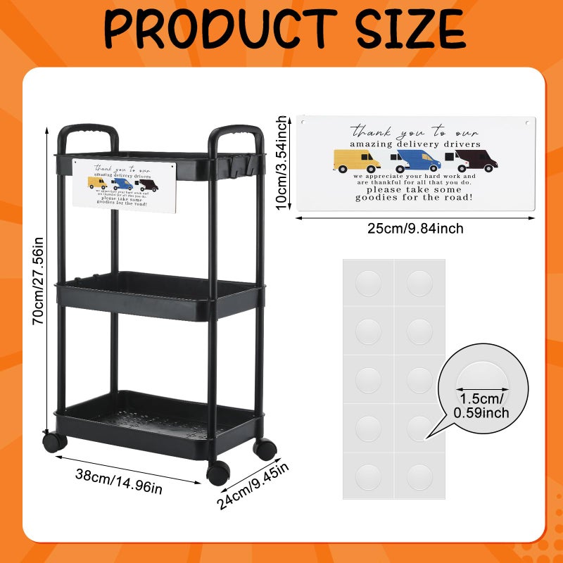 BrightRow 2 Pcs Valentine's Day Delivery Driver Snack Station Set, 3-Tier Rolling Snack Cart with Handle Wheel Thank You to Our Amazing Delivery Driver Sign for Home Office Porch Front Door(Black) - Image 2