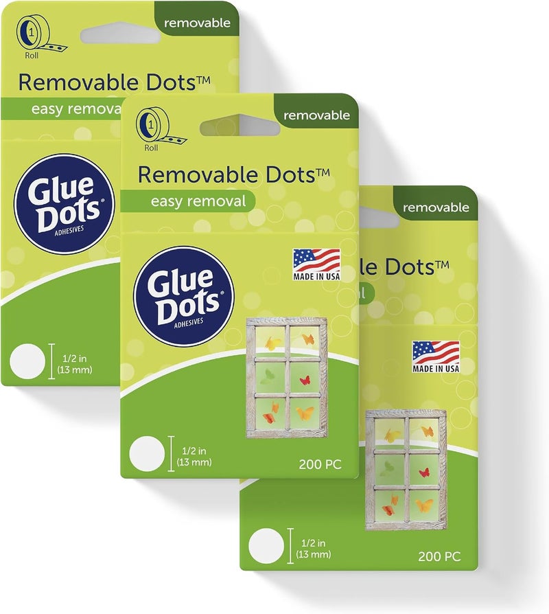 Glue Dots Double-Sided Removable Dots, 1/2'', Clear, 3 Pack includes 3 rolls of 200 (600 total dots) - Image 1