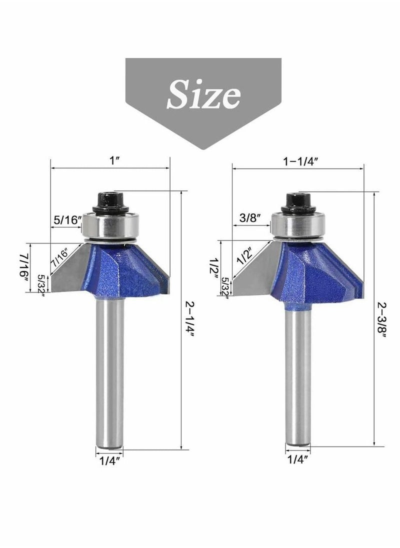 NIBEMINENT - 45 Degree Chamfer Router Bit Set, 1/4 Inch Shank Industrial Grade Top End Bearing Bevel Edge, Ideal for Angled Edges - Image 1