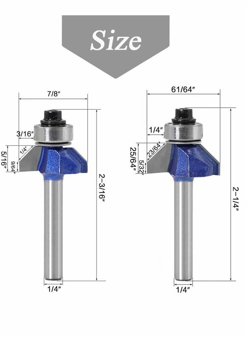 NIBEMINENT - 45 Degree Chamfer Router Bit Set, 1/4 Inch Shank Industrial Grade Top End Bearing Bevel Edge, Ideal for Angled Edges - Image 1