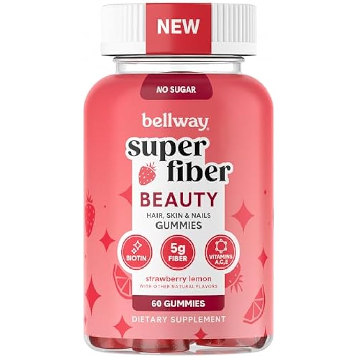 Bellway Super Fiber Gummies + Beauty – Sugar Free Fiber Supplement with Biotin & Vitamins A C E – Supports Digestive Health, Skin, Hair & Nails - 60 Count - Image 1