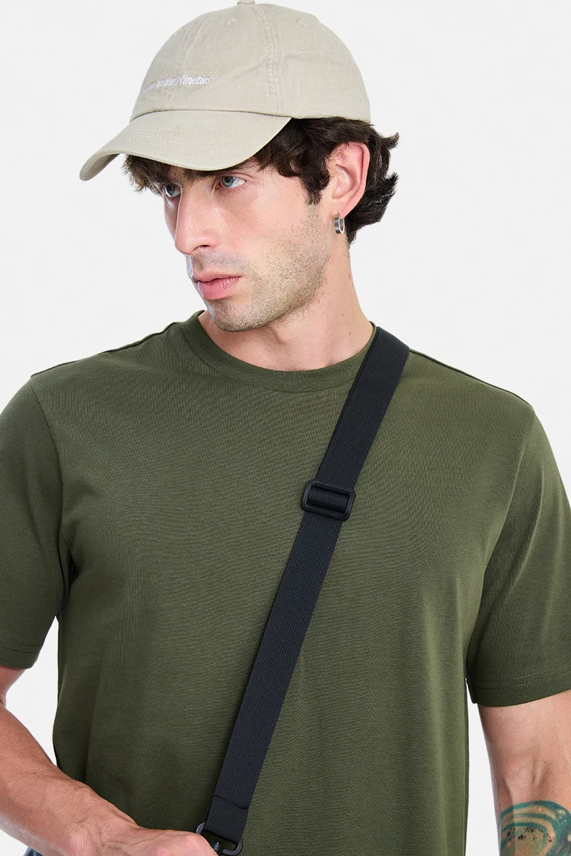 SNITCH Olive Olive Solid Half Sleeve Regular Fit Casual T-Shirt for Men | Best Price UAE
