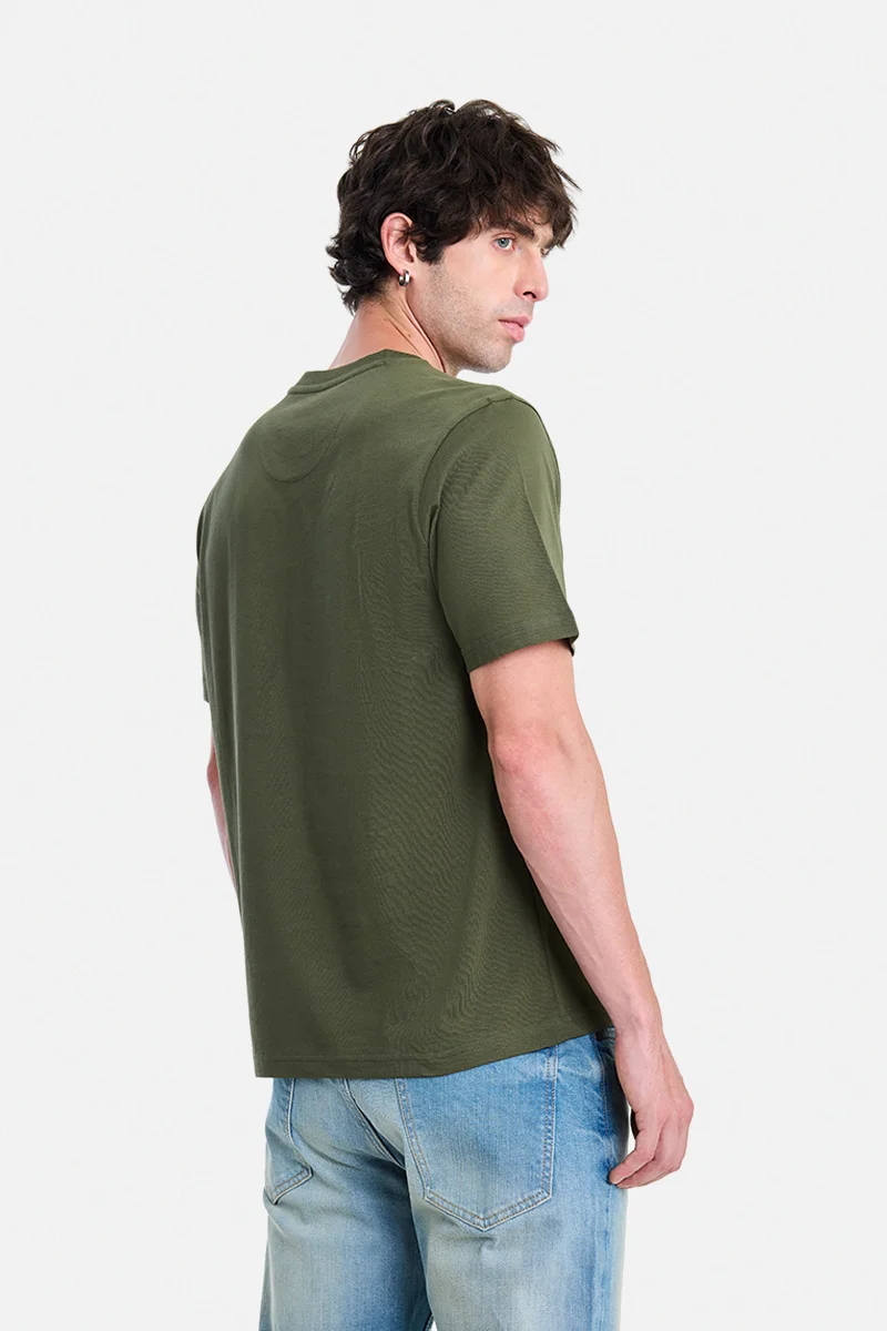 SNITCH Olive Olive Solid Half Sleeve Regular Fit Casual T-Shirt for Men | Best Price UAE