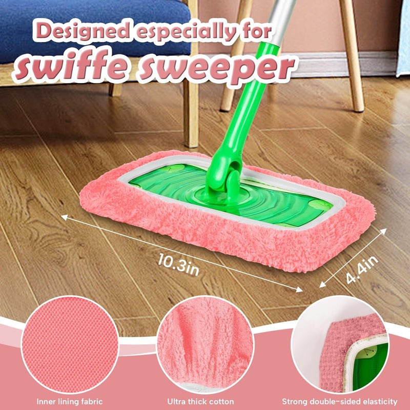 أغطية ممسحة 5 قطع قابلة لإعادة الاستخدام مصنوعة من قطن 100% متوافقة مع ممسحة Swiffer Sweeper، غطاء ممسحة مسطحة للاستخدام الجاف والرطب، أغطية ممسحة قابلة للغسل لتنظيف الأسطح والأرضيات الخشبية (الممسحة غير مشمولة) - Image 3