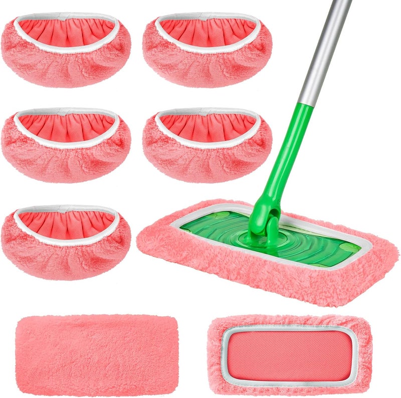أغطية ممسحة 5 قطع قابلة لإعادة الاستخدام مصنوعة من قطن 100% متوافقة مع ممسحة Swiffer Sweeper، غطاء ممسحة مسطحة للاستخدام الجاف والرطب، أغطية ممسحة قابلة للغسل لتنظيف الأسطح والأرضيات الخشبية (الممسحة غير مشمولة) - Image 1