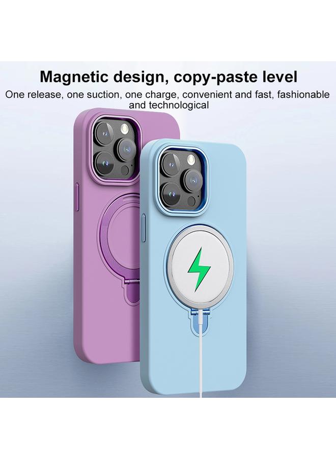 اس-توب جراب لهاتف iPhone 14 Plus مزود بحلقة معدنية من MagSafe وحامل هاتف من السيليكون السائل - Image 4