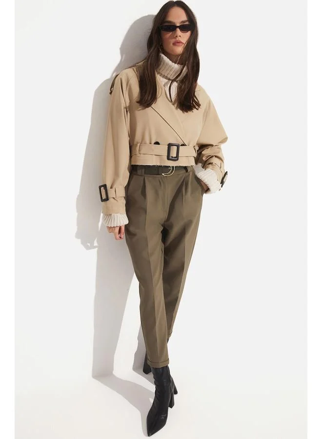 جون June Crop Trench Coat Jacket Beige