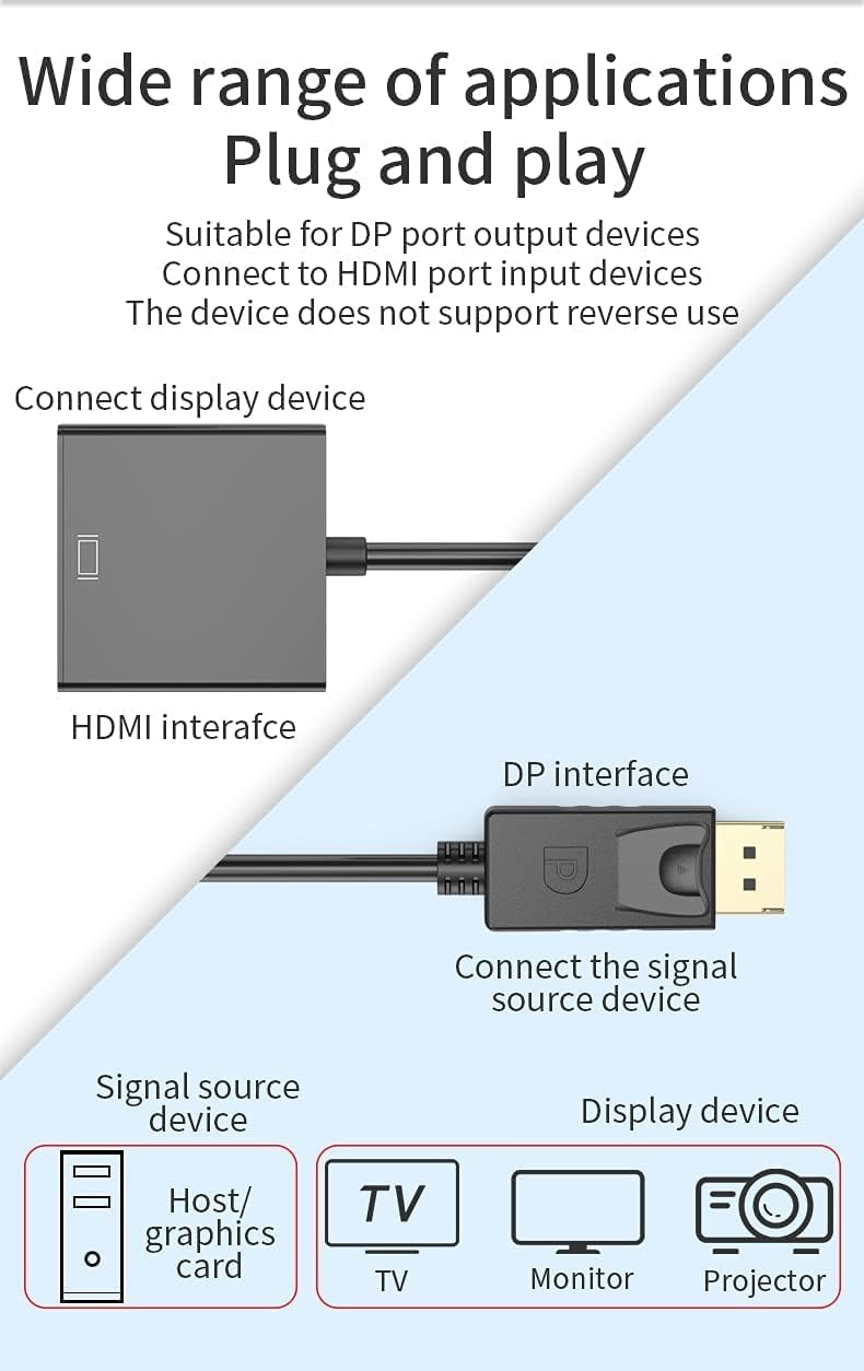 Tobo Display Port to HDMI Adapter, 1080p Display Port DP to HDMI Cable Male to Female Port Support Video & Audio Compatible with Computer, PC, Monitor, Projector, HDTV (Not Bidirectional) TD-262TC - Image 4