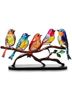 CMGTYYD Stained Glass Birds on Branch Desktop Ornaments,Metal Vivid Craft Desktop Ornaments for Home Office Decor,Bird Series Metal Decorations, Gift for Housewarming Decor and Bird Lover (5 Birds)  - Image 1