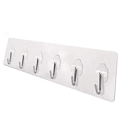 FORCE 24 Force24 - Self Adhesive Wall Hooks for Kitchen Organizer Hook for Wall Without Drilling for Home Kitchen Bathroom Bedroom Keys Bag Towels - 6 Stainless Steel Hook with plastic Strip (Silver Pack of 1) - Image 1