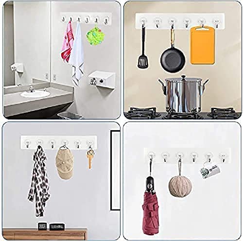 FORCE 24 Force24 - Self Adhesive Wall Hooks for Kitchen Organizer Hook for Wall Without Drilling for Home Kitchen Bathroom Bedroom Keys Bag Towels - 6 Stainless Steel Hook with plastic Strip (Silver Pack of 1) - Image 5