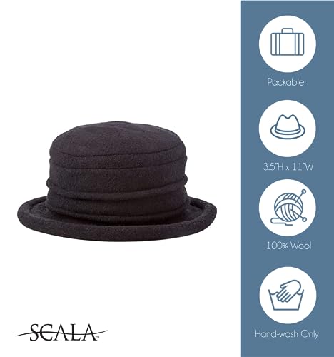 Scala Collezione Women's Boiled 100% Wool Cloche Hat, Black, One Size - Image 2