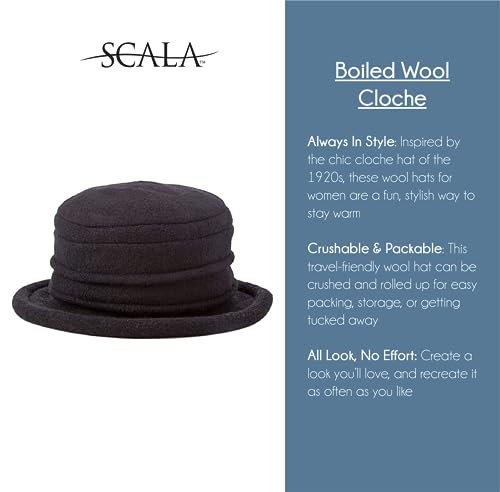 Scala Collezione Women's Boiled 100% Wool Cloche Hat, Black, One Size - Image 5