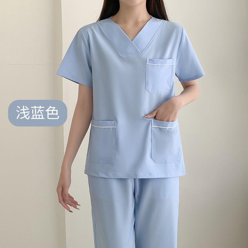 Hand-washing Clothes Womens Elastic Quick-drying Yuezi Center Yuesao Shanghu Surgical Clothes Brush Hand Clothes Beautician Oral Work Clothes Xc003 blue short-sleeved suit 