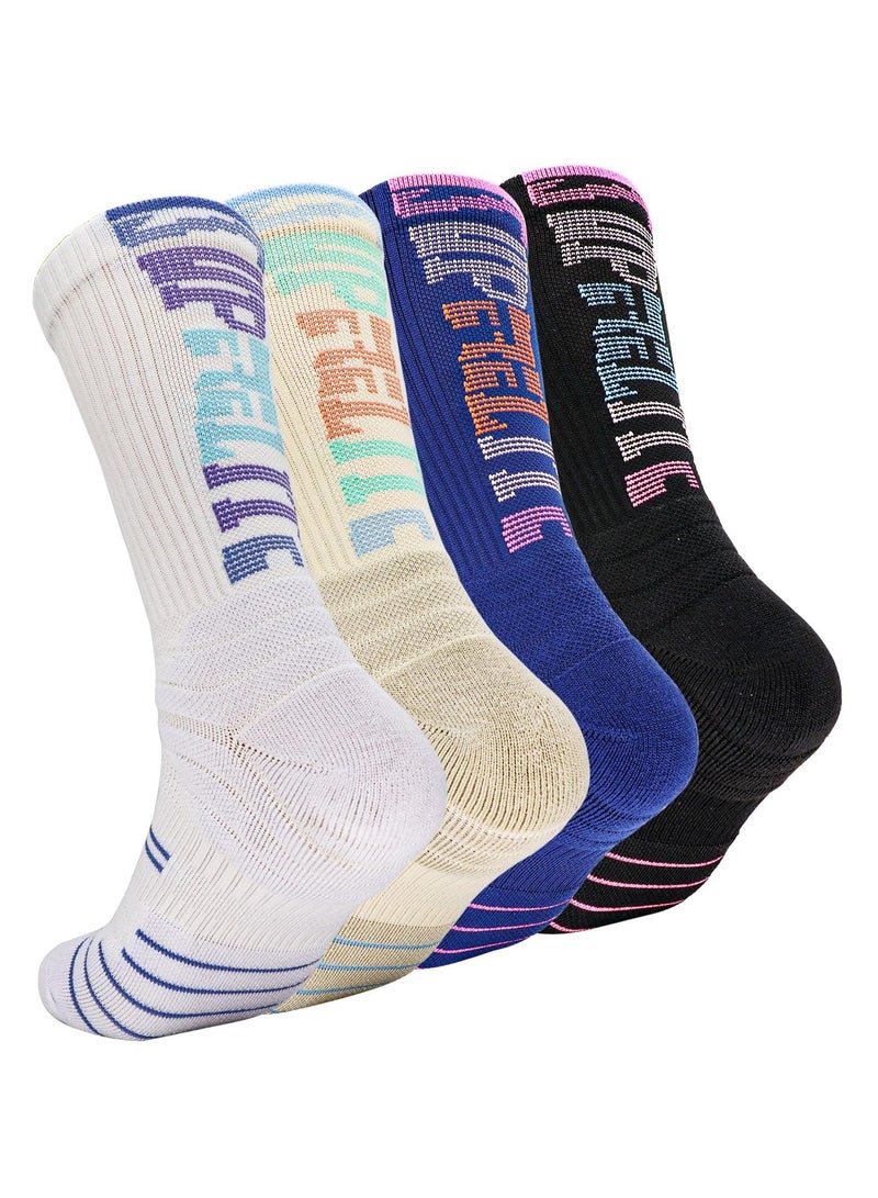 SYOSI Athletic Crew Socks Performance Thick Cushioned Sport Basketball Running Training Compression Socks for Men Basketball Socks Outdoor Athletic Crew Socks Cushioned Sport Long Compression Socks 4 Packs - Image 1