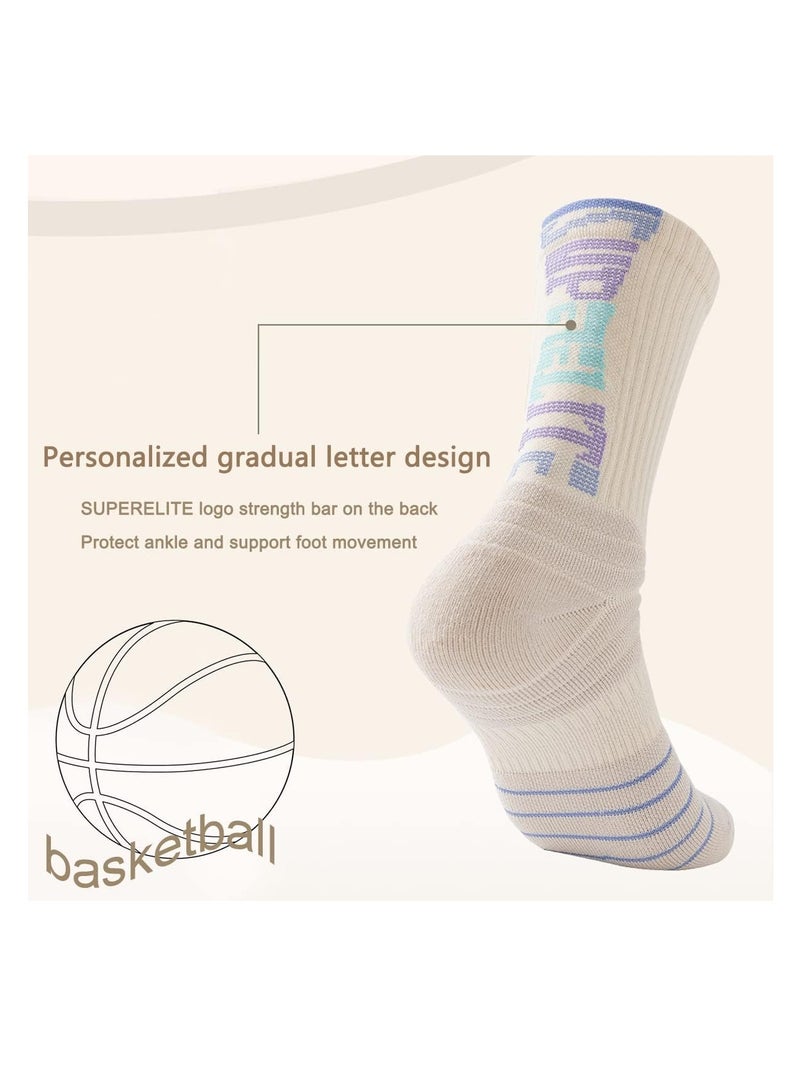 SYOSI Athletic Crew Socks Performance Thick Cushioned Sport Basketball Running Training Compression Socks for Men Basketball Socks Outdoor Athletic Crew Socks Cushioned Sport Long Compression Socks 4 Packs - Image 2